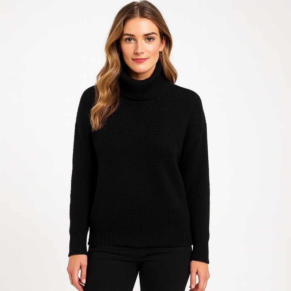 Michael Kors Black Waffle Knit Pullover‎ Turtleneck